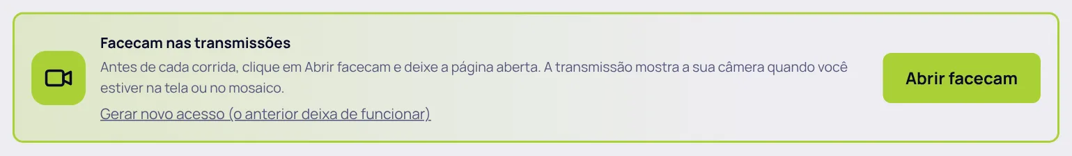 Quadro da facecam em Minha conta