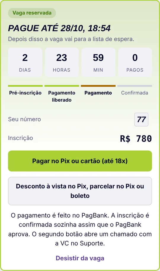 Pagamento da inscrição