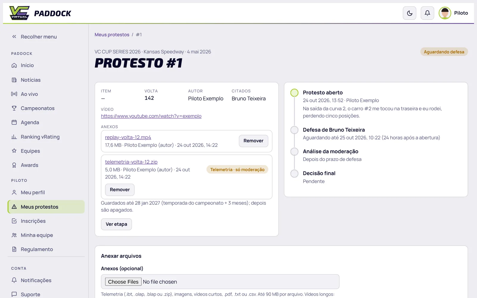 Protesto aberto com a linha do tempo